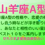 山羊座A型の性格、恋愛運や愛し合う時の傾向などが浮き彫りに！恋のアドバイスと相性ランキングベスト１０をご案内します！星座占いと血液型占いの組み合わせでわかる自分の性格と、あの人との相性占いをどうぞ。