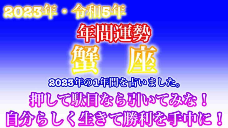 【2023年・令和5年・♋️蟹座・かに座】🔮タロット占い・年末特別企画・星座別年間運勢・仕事・金運・恋愛・人間関係・健康・総合占い✨⚠️概要欄ご覧下さいませ❤️