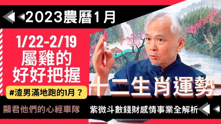 【流月運勢】2023農曆一月十二生肖運勢(01/22~02/19)；屬雞的要好好把握！渣男滿地跑的一月份？紫微斗數，錢財感情事業全解析！流月運勢完整版請至會員區觀賞－顯君他們的心經車隊【CC字幕】