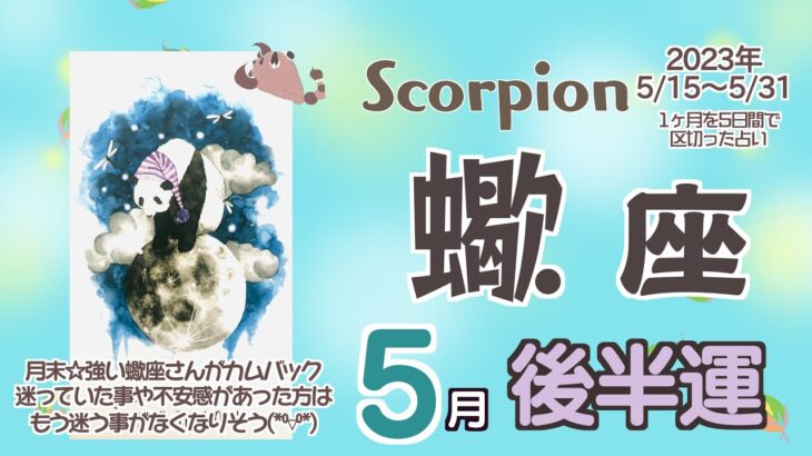 【蠍座♏️】2023年5月後半運勢✨強い蠍座さんが返って来きそう😊🙌🌈ポリシーを貫きたい衝動が強く✨これまで悩んでいて答えが出なかった事や迷いがあってはっきりしなかった感情がスッキリ☺️👍💓