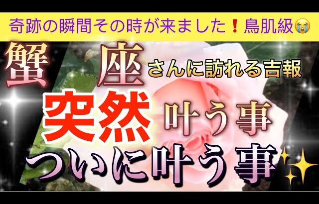 蟹　座🦋【超鳥肌級😭】今までの努力が報われる時✨今がどんな状況でも一変する奇跡の可能性🌈突然叶う事・いよいよ叶う事🌹個人鑑定級#潜在意識#魂の声＃ハイヤーセルフ