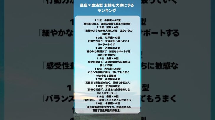 星座✖︎血液型　友情も大事にするランキング　#恋愛占い #占い
