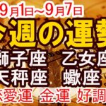【9月1日から7日今週の運勢】獅子座・乙女座・天秤座・蠍座｜幸運日＆開運ポイント