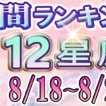 【今週の運勢】8月18日～8月24日の12星座運勢ランキング 仕事運・金運・恋愛運…今週の運勢は？【水森太陽監修・莉瑠作成】#占い館セレーネ #星座占い