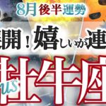 牡牛座 8月後半運勢【好調期に突入！サプライズが続々やってくる】おうし座　　2025年８月タロットリーディング　Taurus　August
