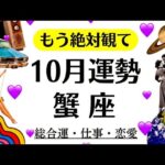 うお～蟹座は観なきゃ損レベルの動画だぜー‼️目が合った蟹座は観てくれ。　　2025年10月全体運勢♋仕事恋愛不安解消評価や印象【個人鑑定級タロットヒーリング】