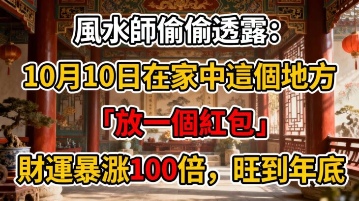 風水師偷偷透露：10月10日在家中這個地方「放一個紅包」財運暴漲100倍，旺到年底