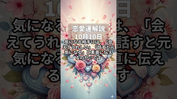 【四柱推命】10月10日・恋愛運解説 #今日の運勢 #占い #占い鑑定 #占い好き女子 #恋愛相談 #恋愛 #恋愛占い #片思い #婚活 #運命の人 #引き寄せ #引き寄せの法則 #恋愛運アップ
