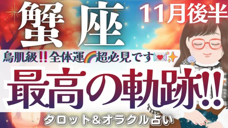 【かに座】鳥肌級😳‼️”全体運”超必見‼️最高の軌跡が待ってます🌈✨【仕事運/対人運/家庭運/恋愛運/全体運】11月後半 タロット占い