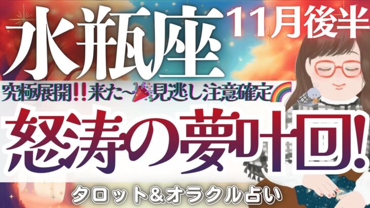 【水瓶座】怒涛の夢叶回🎉‼️凄すぎてドキドキが止まらない❤️‍🔥全体運必見です👁️‼️【仕事運/対人運/家庭運/恋愛運/全体運】11月後半 タロット占い