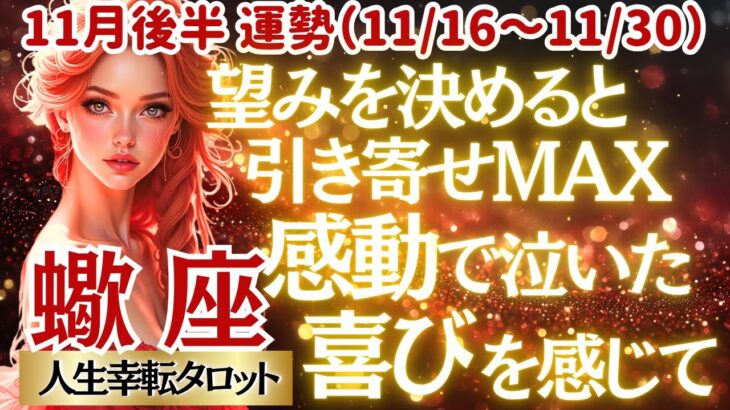 【♏蠍座さん💖11月後半運勢】〈貴方が望めばドンドン願いは叶えられる✨凄いカードばかりに感動が止まらない‼自分の力を人生を信じて💗〉 人生幸転タロットリーディング 占い さそり座 太陽星座・月星座