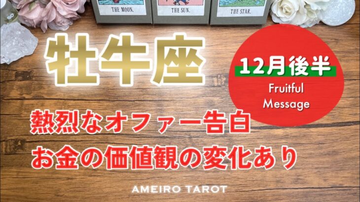 【牡牛座12月後半】熱いオファーや告白、熱視線👀‼️お金の価値観の変化もありそう✨良い循環が待っている🕊️