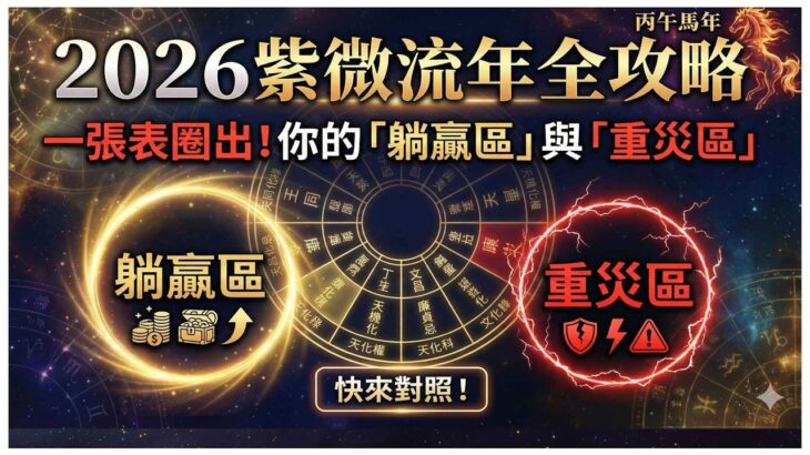 2026 紫微流年全攻略！一張表圈出你2026年命盤上的「躺贏區」與「重災區」！快來對照！
